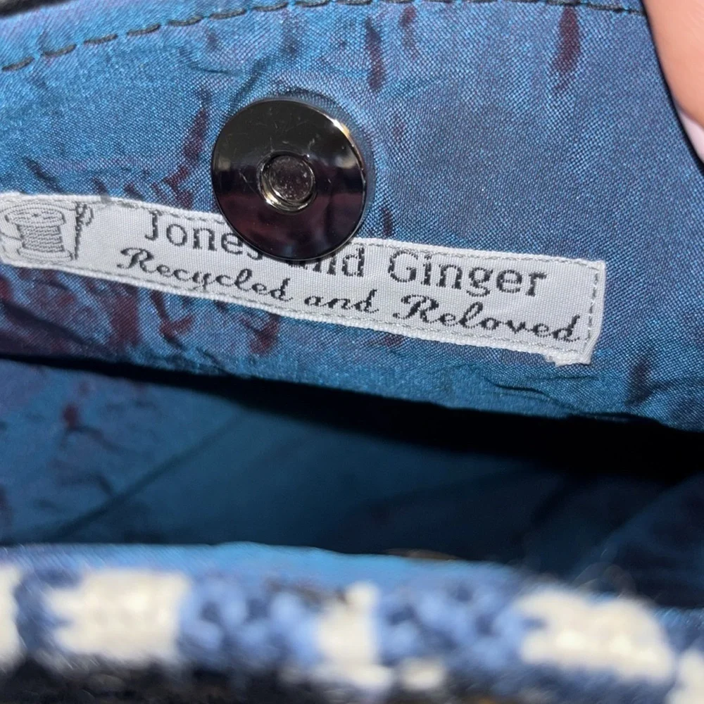 JONES AND GINGER RECYCLED AND RELOVED CROSSBODY BAG NAVY BLUE VEGAN LEATHER
